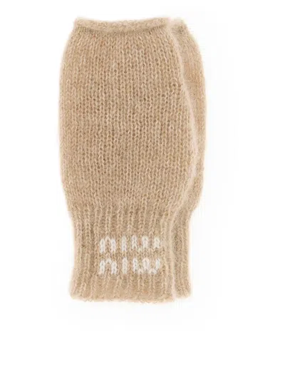 Miu Miu Stretch Mohair Blend Gloves In Nude & Neutrals