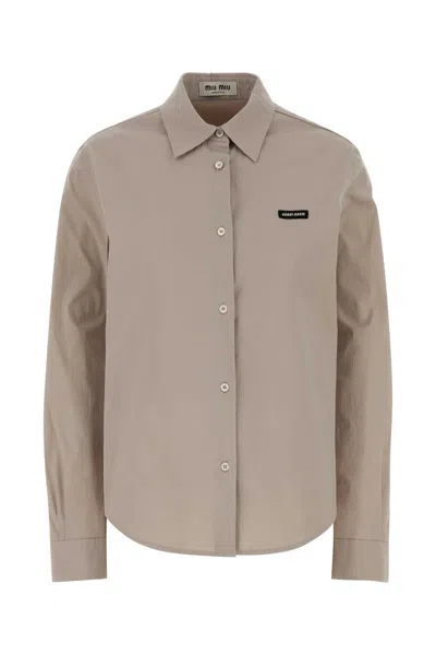 Miu Miu Dove Grey Stretch Poplin Shirt In Brown