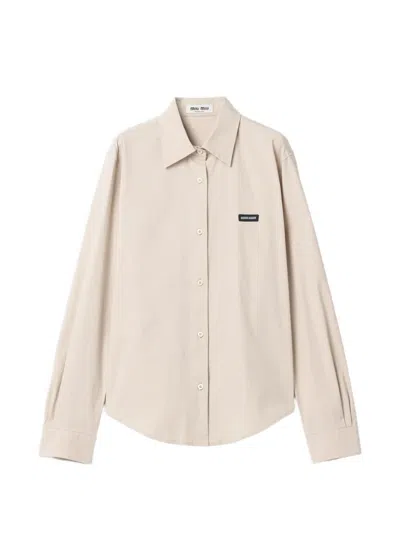 Miu Miu Stretch Poplin Shirt In Neutral
