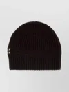 Miu Miu Stretch Wool Blend Ribbed Knit Beanie In Brown