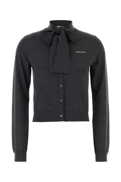Miu Miu Stretch Wool-blend Cardigan In Gray