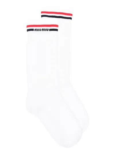 Miu Miu Stripe-detail Socks In White