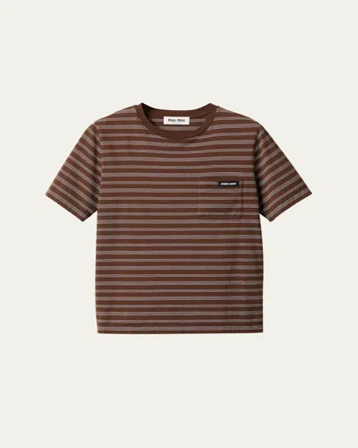 Miu Miu Stripe Jersey Tee In Brown