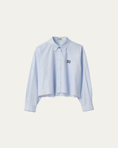 Miu Miu Striped Cotton Shirt In F0x24 Cielo Bianco