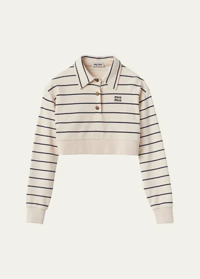 Miu Miu Stripe Polo Cropped Shirt In F075r Naturale Bl