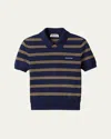 Miu Miu Stripe Short-sleeve Polo Cashmere Silk Sweater In F0008 Bleu