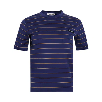 Pre-owned Miu Miu Stripe Tee 'ink Blue/topaz' | Women's Size L