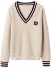 Miu Miu Stripe-trim Cashmere Jumper In Nude
