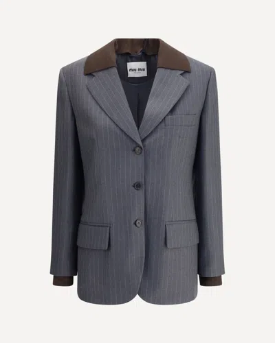 Miu Miu Striped Blazer In Gray