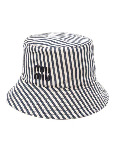 Miu Miu Striped Bucket Hat In Cream