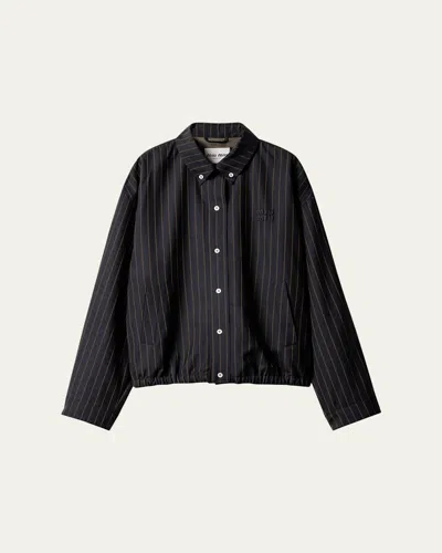 Miu Miu Striped Button-vent Shirt Jacket In Black