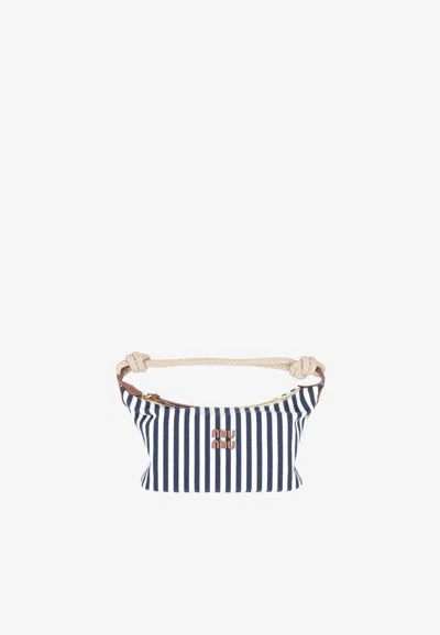 Miu Miu Striped Canvas Shoulder Bag In Blue