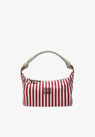 Miu Miu Striped Canvas Shoulder Bag In Red