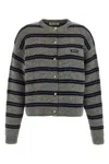Miu Miu Striped Cardigan In Gray