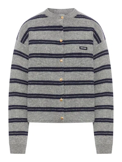 MIU MIU STRIPED CASHMERE CARDIGAN