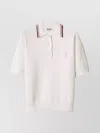 Miu Miu Striped Collar Polo Ribbed Short Sleeves In White