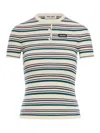Miu Miu Crew Neck Knit Top Buttons Stripes Ribbed In Green