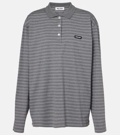 Miu Miu Polohemd Aus Baumwoll-jersey In Gray