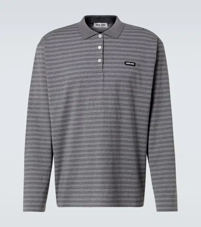 Miu Miu Polopullover Aus Baumwoll-jersey In Grey