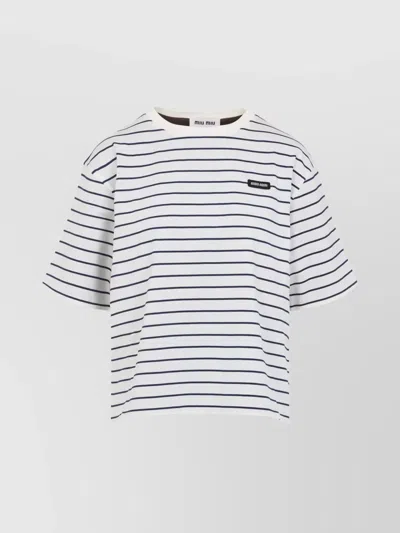 Miu Miu Striped Cotton Jersey T-shirt In White