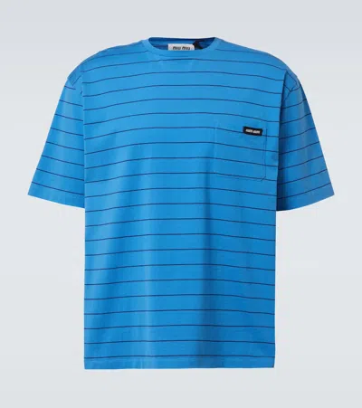 Miu Miu Striped Cotton Jersey T-shirt In Blue