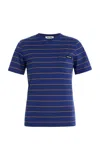 Miu Miu Logo Striped Short-sleeved T-shirt In Blue