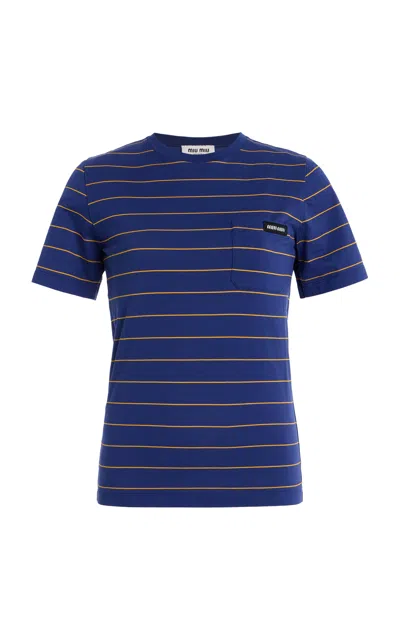 Miu Miu Striped Cotton Jersey T-shirt In Blue