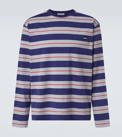 Miu Miu Striped Cotton Jersey T-shirt In Blue