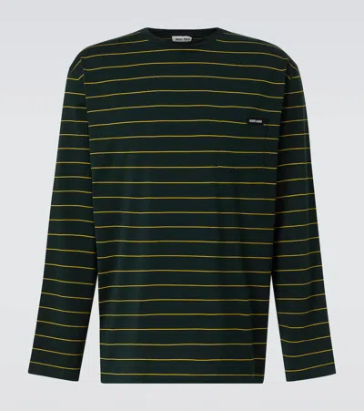 Miu Miu Striped Cotton Jersey T-shirt In Green