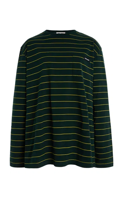 Miu Miu Striped Cotton Jersey T-shirt In Green