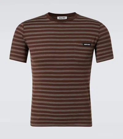 Miu Miu Striped Cotton Jersey T-shirt In Multi