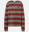 Miu Miu Cotton T-shirt With Striped Pattern In Brown