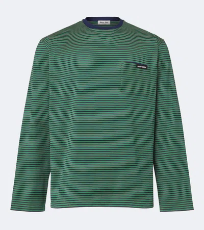 Miu Miu Striped Cotton Jersey T-shirt In Gray