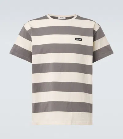 Miu Miu Striped Cotton Jersey T-shirt In Multi