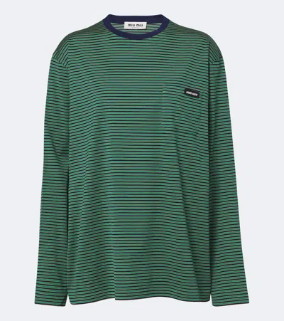 Miu Miu Cotton Lounge T Shirt Crew Neck Striped In Animal Print