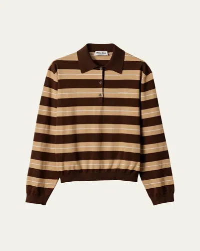 Miu Miu Striped Cotton Knit Long-sleeve Polo