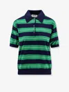 Miu Miu Striped Logo Motif Polo Shirt In Green