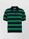 Miu Miu Striped Cotton Polo Shirt Embroidered In Green