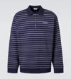 Miu Miu Striped Cotton Polo Sweater In Blue