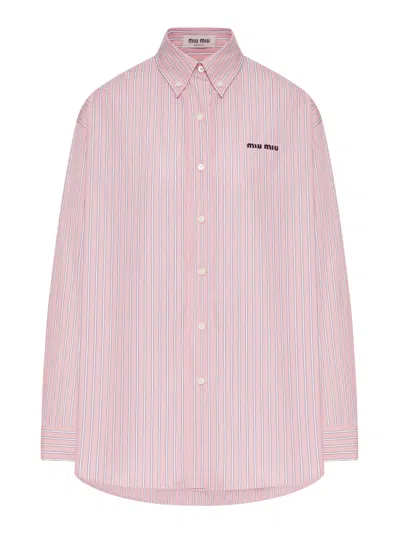 Miu Miu Striped Cotton Poplin Shirt In Nude
