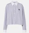 Miu Miu Striped Shirt With Collared Neck And Long Sleeves In Blue