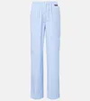 Miu Miu Striped Cotton Poplin Wide-leg Pants In Blue