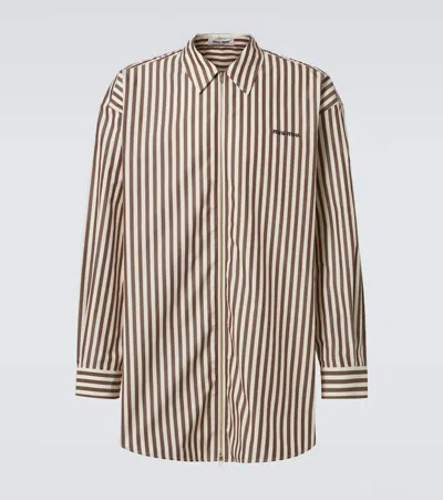 Miu Miu Striped Cotton Shirt In Brown