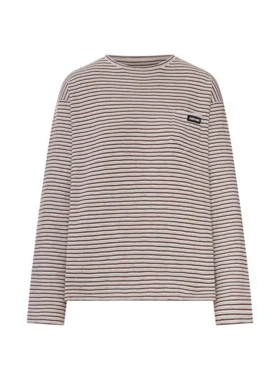 Miu Miu Striped Cotton Sweater In White