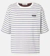 Miu Miu Striped Cotton T-shirt In White