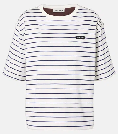 Miu Miu Striped Cotton T-shirt In White