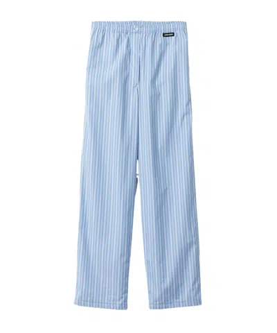 Miu Miu Striped Cotton Trousers In Blue