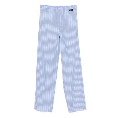 Miu Miu Striped Cotton Trousers In Blue