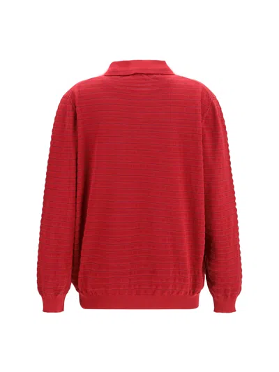 Miu Miu Striped Cotton V-neck Polo In Red