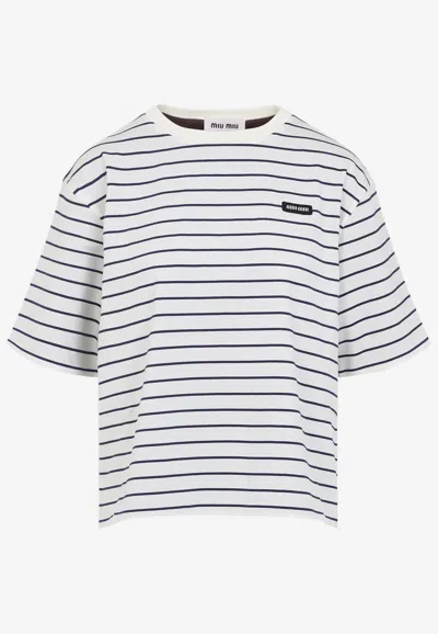 MIU MIU STRIPED CREWNECK T-SHIRT
